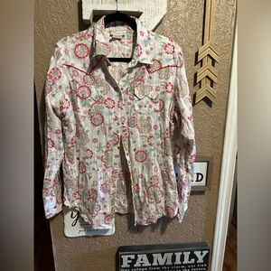 Ariat Women’s Pearl Snap Western Shirt White Pink Floral Size XL